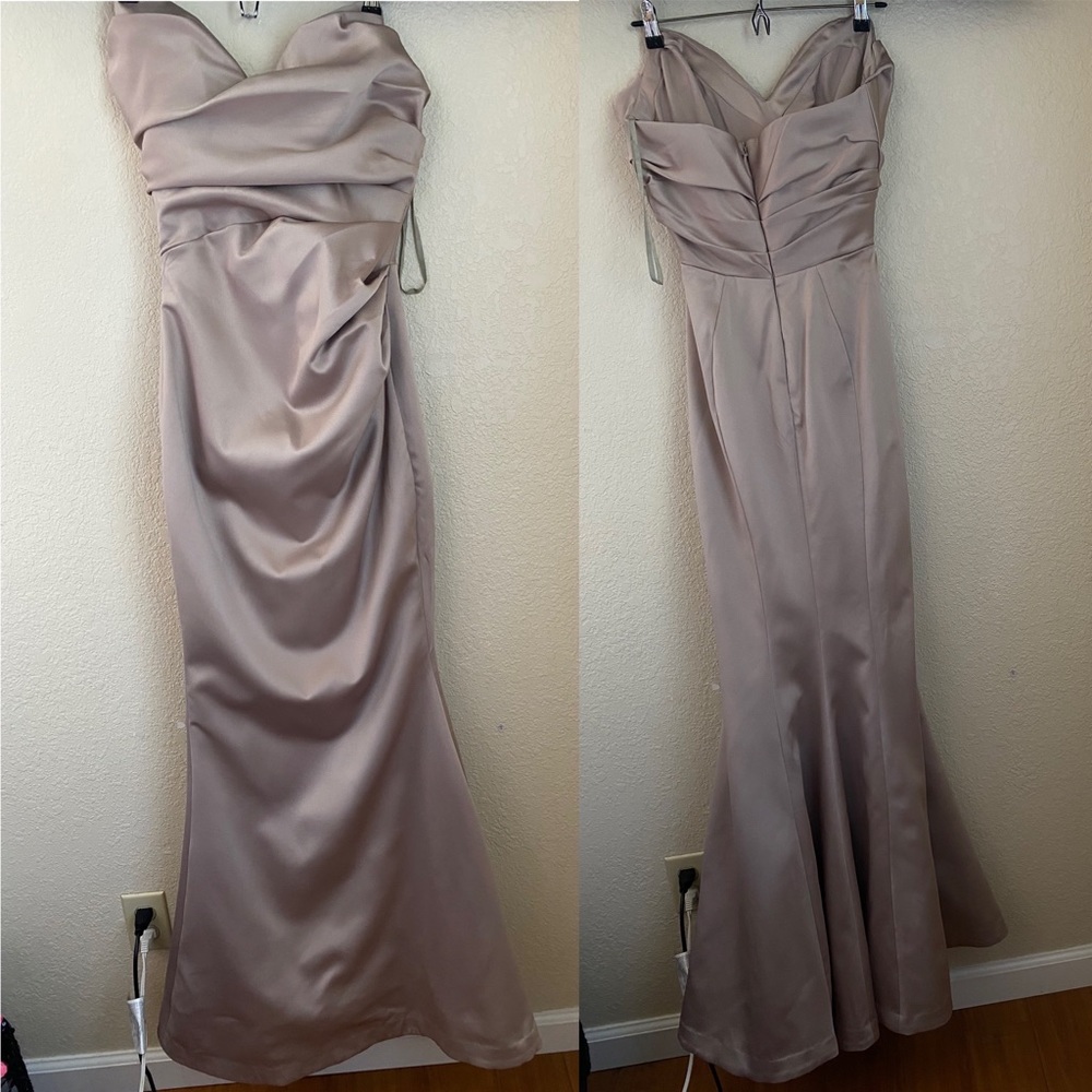 HOUSE OF CB - FLEUR MUSHROOM SATIN STRAPLESS GOWN NWOT mermaid dress size L - Picture 9 of 14